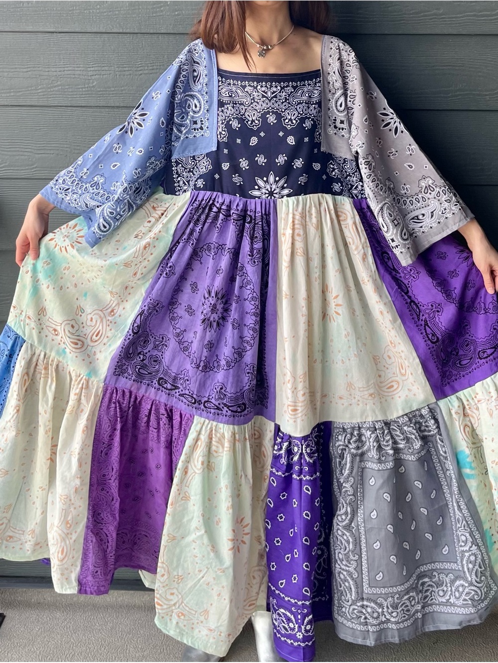The Periwinkle Meadow | Handmade Voluminous Bandana Dress SKU 06263 - Picture 13 of 16